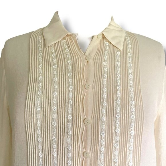 Vintage 90s Jones NY Wmmens Blouse Sz 6 Cream Silk Embroidered Minimalist Top - Picture 4 of 7